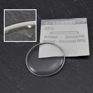Acryl-Uhrenglas gewölbt & armiert mit verchromtem Ring für Armbanduhren 225-373