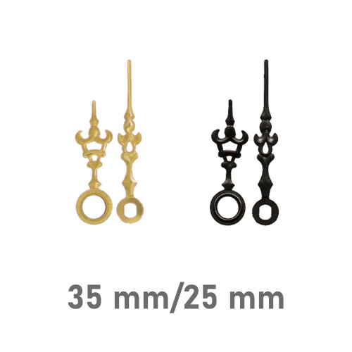 Set of clock hands Luis XVI with Euro fitting for quartz movement black & yellow Brass color 35mm