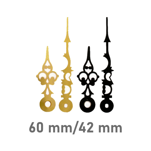 Set of clock hands Luis XVI with Euro fitting for quartz movement black & yellow Brass color 60mm