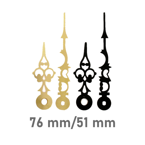 Set of clock hands Luis XVI with Euro fitting for quartz movement black & yellow Brass color 76mm
