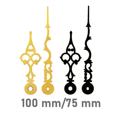 Set of clock hands Luis XVI with Euro fitting for quartz movement black & yellow Brass color 100 mm