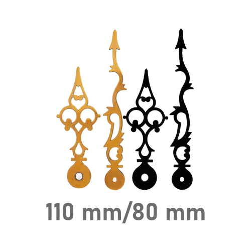 Set of clock hands Luis XVI with Euro fitting for quartz movement black & yellow Brass color 110mm