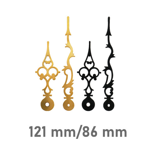 Set of clock hands Luis XVI with Euro fitting for quartz movement black & yellow Brass color 121mm