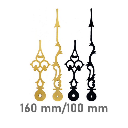 Set of clock hands Luis XVI with Euro fitting for quartz movement black & yellow Brass color 160mm
