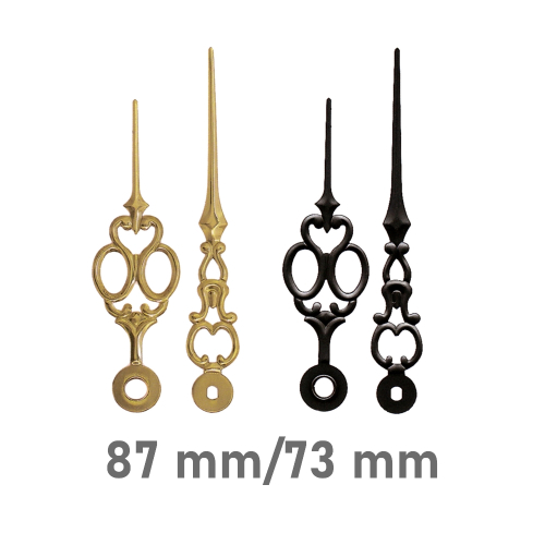 Set of clock hands Luis XVI with Euro fitting for quartz movement black & yellow Black 87mm