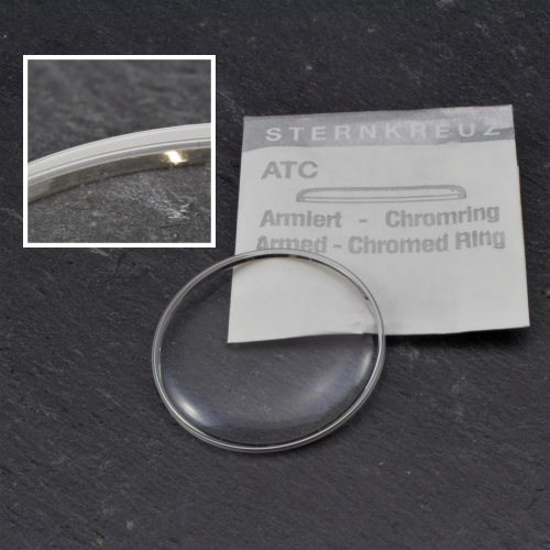 Acryl-Uhrenglas gewölbt & armiert mit verchromtem Ring für Armbanduhren 141-373 174