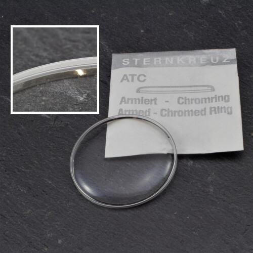 Acryl-Uhrenglas gewölbt & armiert mit verchromtem Ring für Armbanduhren 141-373 233