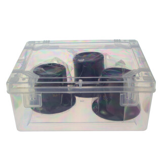 Set aus drei komfortablen Kunststoff Kontrolllupen Form A 2,5x 5x 10x in Box