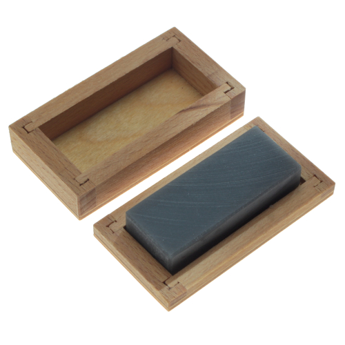 Very fine black Arkansas stone Water / Oil grindstone in wooden box 60 x 25 mm