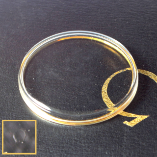 Original OMEGA Kunststoffglas / Acrylglas goldarmiert gelb 063PX