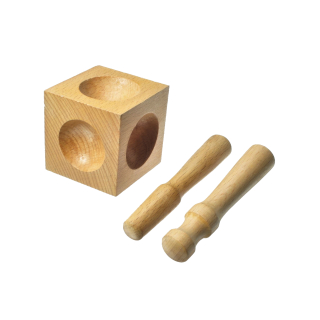 Solid wooden dapping cube with 6 holes and 2 punches
