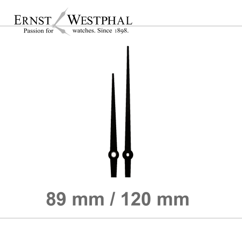 Hand set for quartz movements with Euro perforation 120 mm Lancette Black