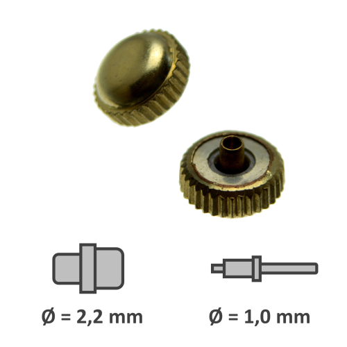 Wasserdichte Krone mit Dichtung vergoldet Gewinde 1,0 mm Tubus 2,2 mm