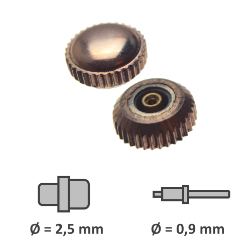 Wasserdichte Krone mit Dichtung rosé Gewinde 0,9 mm Tubus 2,5 mm