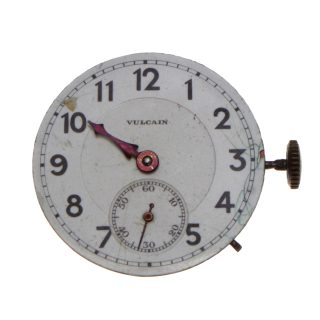 Antikes VULCAIN Taschenuhr Uhrwerk mit Zifferblatt, Zeiger und Krone, 11 kleine Sekunde