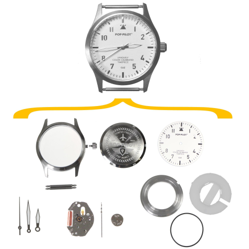Wristwatch DIY kit, 36 mm stainless steel case including movement
