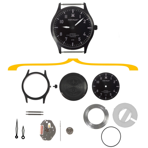Armbanduhr DIY Bausatz, 36 mm Edelstahllgehäuse, schwarz inklusive Uhrwerk