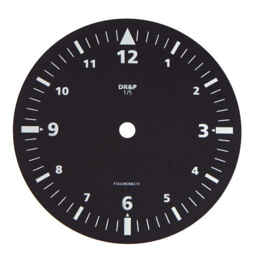 Wristwatch dial 37.00 mm black, "DR&P" for Unitas 6498-1