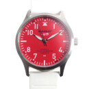 Reloj Pop Pilot, acero, 42 mm, rojo, Miyota 2035 SC, correa de silicona blanca