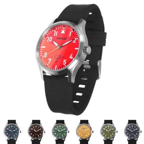 Reloj Pop Pilot con tres manecillas 42 mm caja de acero correa de silicona negro Verde / verde claro