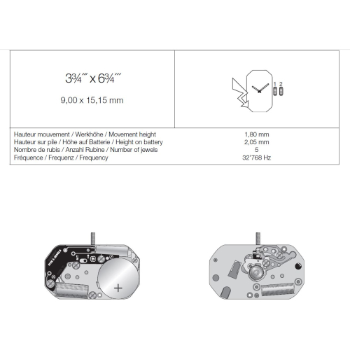 2 ETA 280.002 quartz movements without hour wheel