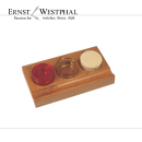 Wooden oil cup stand with 3 wells, used
