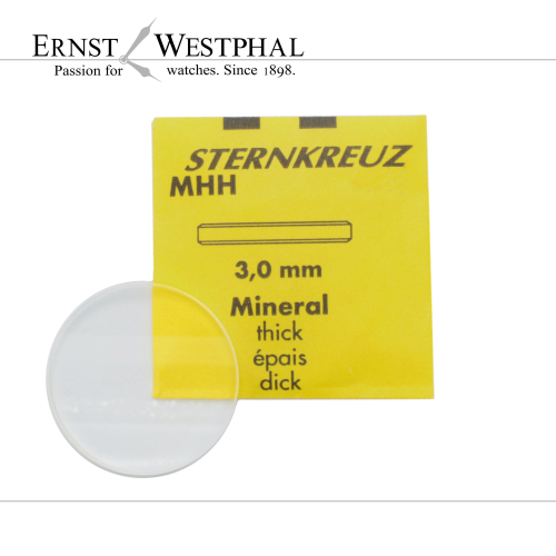 STERNKREUZ watch crystal, mineral glass, flat, extra thick 3.0 mm