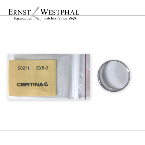 Original CERTINA crystal, No. 982/1 30.5-3, silver for ref. 56-100, 58-109