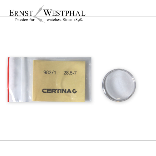 Cristal CERTINA original, n.º 982/1 28,5-7, plata para Ref. 53-199, 58-188