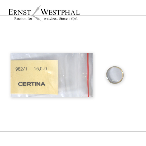 Verre CERTINA original, n° 982/1 16,0-0, or pour Réf. 08-249, 08-405, 08-449